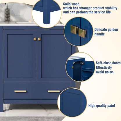 Favfurish 60" Double Bathroom Vanity with Ceramic Sink,Freestading Bathroom Storage Cabinet w/Shelf and Divided Drawers,Soft Close Doors,Separate 2 Bath Vanities Set,Mirror Not Included,Blue