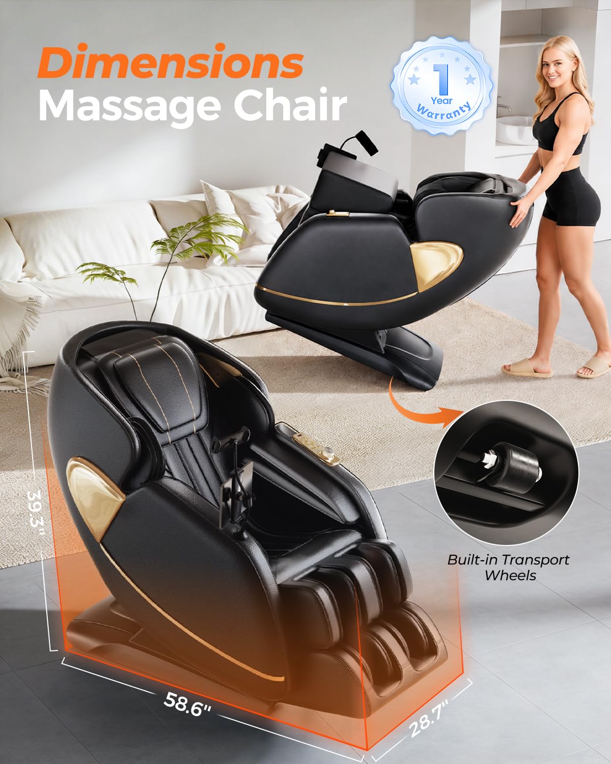 HaiyoHBED 2026 Massage Chair Full Body, PU Leather Zero Gravity Heated Back Foot Hand Massage Recliner, AI Voice Control, Office and Living Room Furniture, Portable - Black