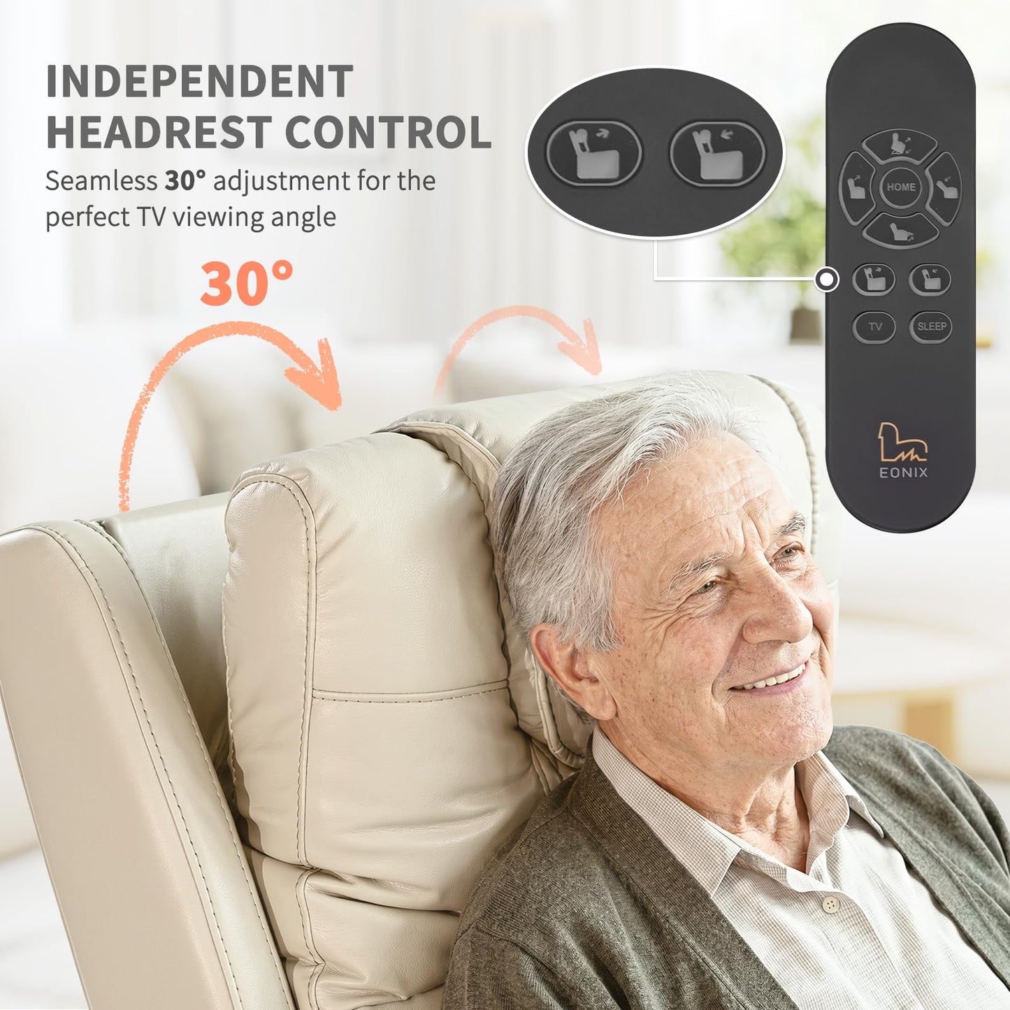 EONIX Triple Motor Lay Flat Power Lift Recliner Chair for Elderly with Massage, 400lbs Electirc Lift Chair for Living Room, Independent Adjustable Backrest Headrest, Extended Footrest, Cream White