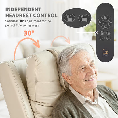 EONIX Triple Motor Lay Flat Power Lift Recliner Chair for Elderly with Massage, 400lbs Electirc Lift Chair for Living Room, Independent Adjustable Backrest Headrest, Extended Footrest, Cream White