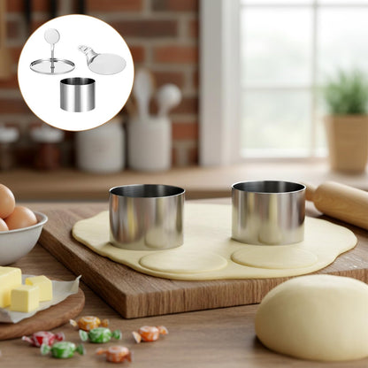 6 Pack Round Cake Ring Molds, Seamless Round Stainless Steel Cake Ring, Mousse Rings 3 Inch Pastry Cutter 3" Crumpet Rings, Stainless Steel Dessert Cooking Molds with Presser & Lifter for Baking