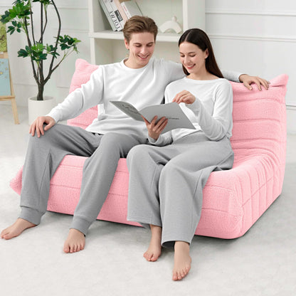 HABUTWAY Bean Bag Chairs Fireside Lazy Floor Sofa, Soft Teddy Fleece 2 Seater Sofa with High-Resilience Foam Filling，Beanbag for Living Room, Bedroom, Office (Pink Teddy)