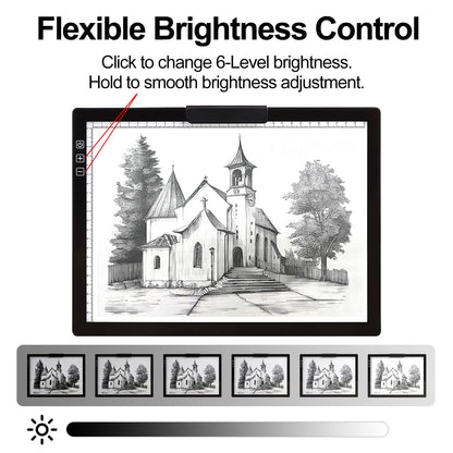 Fiqiuuiid A4 Rechargeable LED Light Pad, Tracing Light Box with 6-Level Dimmable & Light Guide artboard, Diamond Painting Light Board with Stand and Top Clip, Cordless Lightbox with Carrying Case
