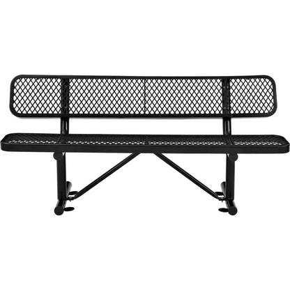 Global Industrial 6'L Heavy Duty Expanded Metal Mesh Bench with Backrest with Steel Frame, Portable Outdoor Bench, 1000 lbs Capacity, Black, 72" L x 24" W x 33" H