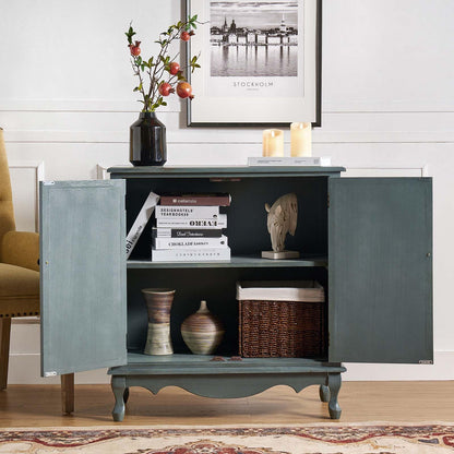 HULALA HOME Antique Accent Cabinet with 2 Doors, Buffet Cabinet with Storage, 2 Shelves Sideboard for Kitchen, Living Room, Blue