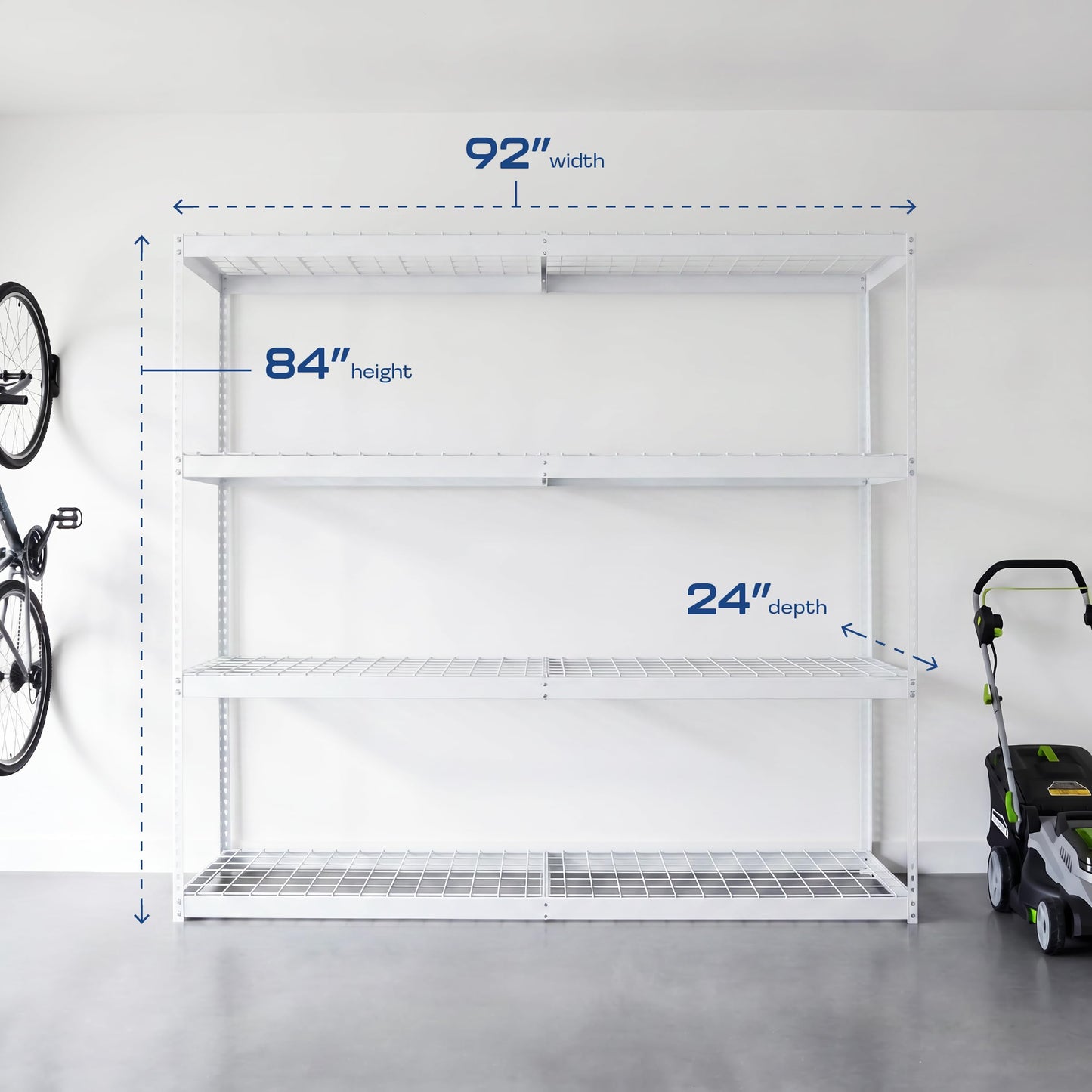 MonsterRax 24"x92"x84"Garage Shelving - Hammertone Bolted Shelving Rack - 500 Pounds Per Shelf High Grade Steel (24"x92"x84", White)