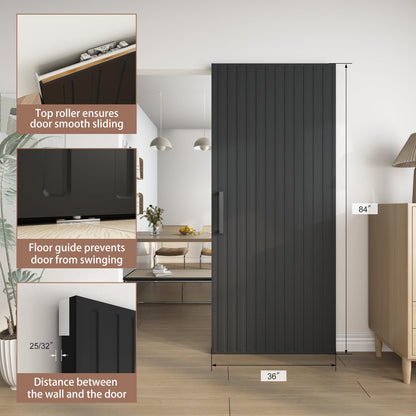 JUBEST 36"x84" Concealed Sliding Barn Door with Soft Close Hardware Kit, Black Hidden Door for Opening 32"-34"x80", Waterproof and Modern, Smooth Sliding, for Interior Using, Widely Used