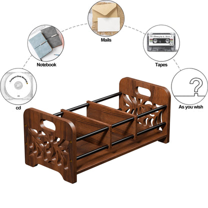 QILICHZ CD Holder,DVD Holder Storage,Wood CD Rack Organizer,DVD Rack,Cassette Tape Storage with Dividers for CDs, DVDS, Tapes,Video Game Cases, Tape Display Stand, Hold 35Pcs