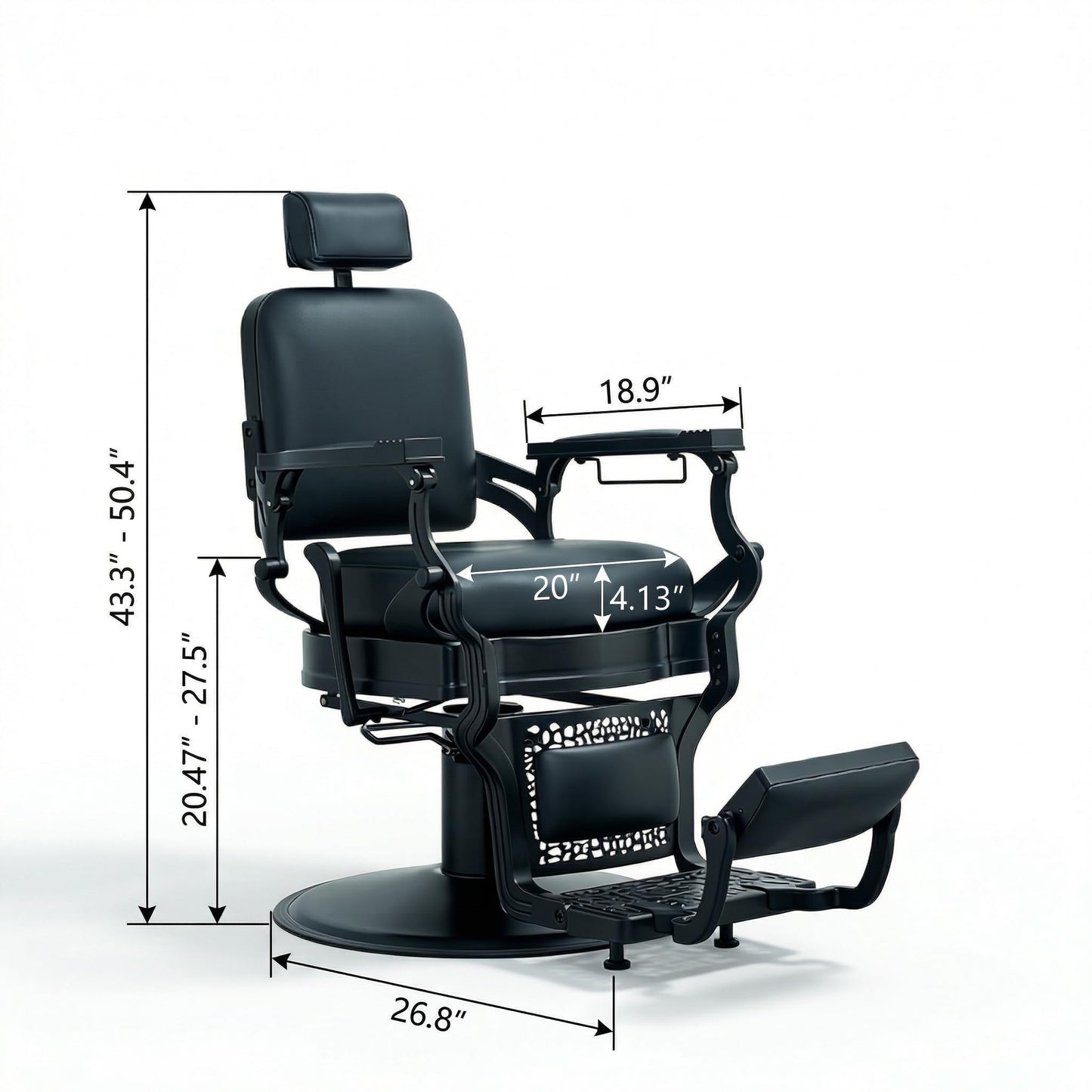 Grace&Grace Barber Salon Chair for Barbershop,Heavy Duty 700 lbs Recline Salon Chair for Hair Beauty Stylist Tattoo Home (Black-Black)