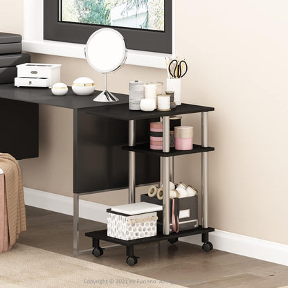 Furinno C-Shaped Rolling Side Table with Open Shelves - Americano & Stainless Steel