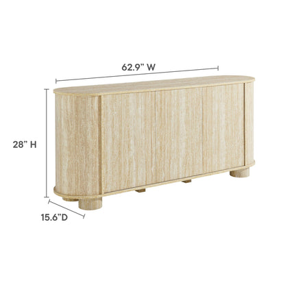 Modway Overture 63 Inch Oval Sideboard in Travertine - Buffet Cabinet with 3 Doors - Media Stand for Wall-Mounted TVs - Rounded Side Cabinet Console for Dining Room, Living Room, Hallway