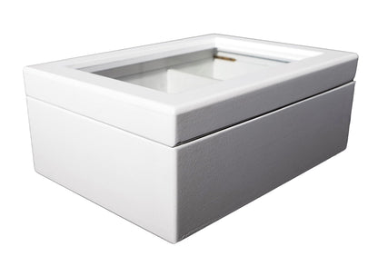Break Tradition Wooden Tea Organizer For Tea Bags - Wooden Tea Chest With 6 Compartments - Clear Top Window - Lid Stays Open (White)