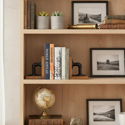 MyGift Book Ends, Decorative Bookends, Heavy Duty Book Holders for Shelves, Rustic Wood with Realistic Industrial Pipe Design,Unique Ideas for Father's Day, Christmas