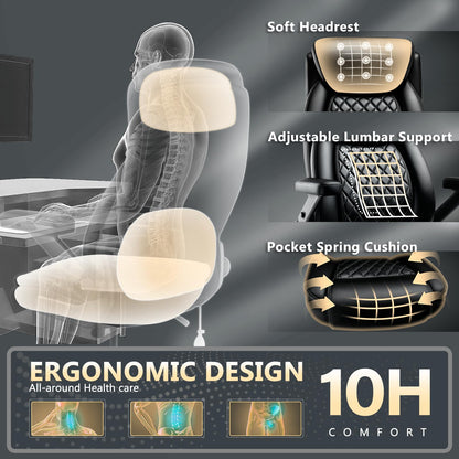 650LBS Big and Tall Office Chair with 5D Flip Arms and Thick Pocket Spring Cushion, Extra Wide Heavy Duty Office Chair & Adjustable Lumbar Support, Large High Back Computer Chair Dual Rubber Wheel