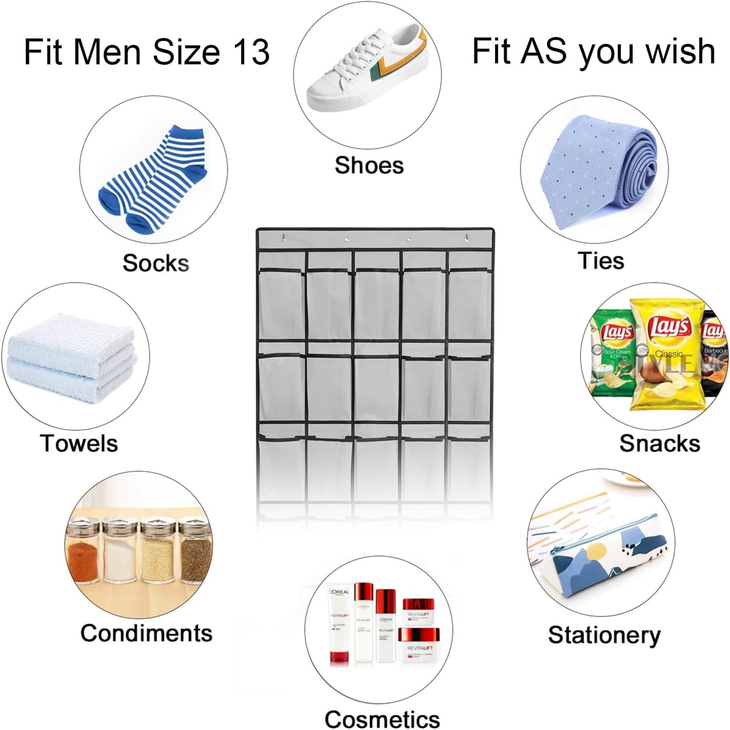 1 Pack 35 Breathable Mesh Pockets Large Hanging Shoe Organizer, Over The Door Rack for Closet Storage, Grey