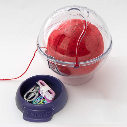 Prym Yarnit Travel Yarn Holder for Knitting & Crochet – Prevents Tangles with Two Yarn Channels, Shoulder Strap, Non-Slip Base & Hidden Storage