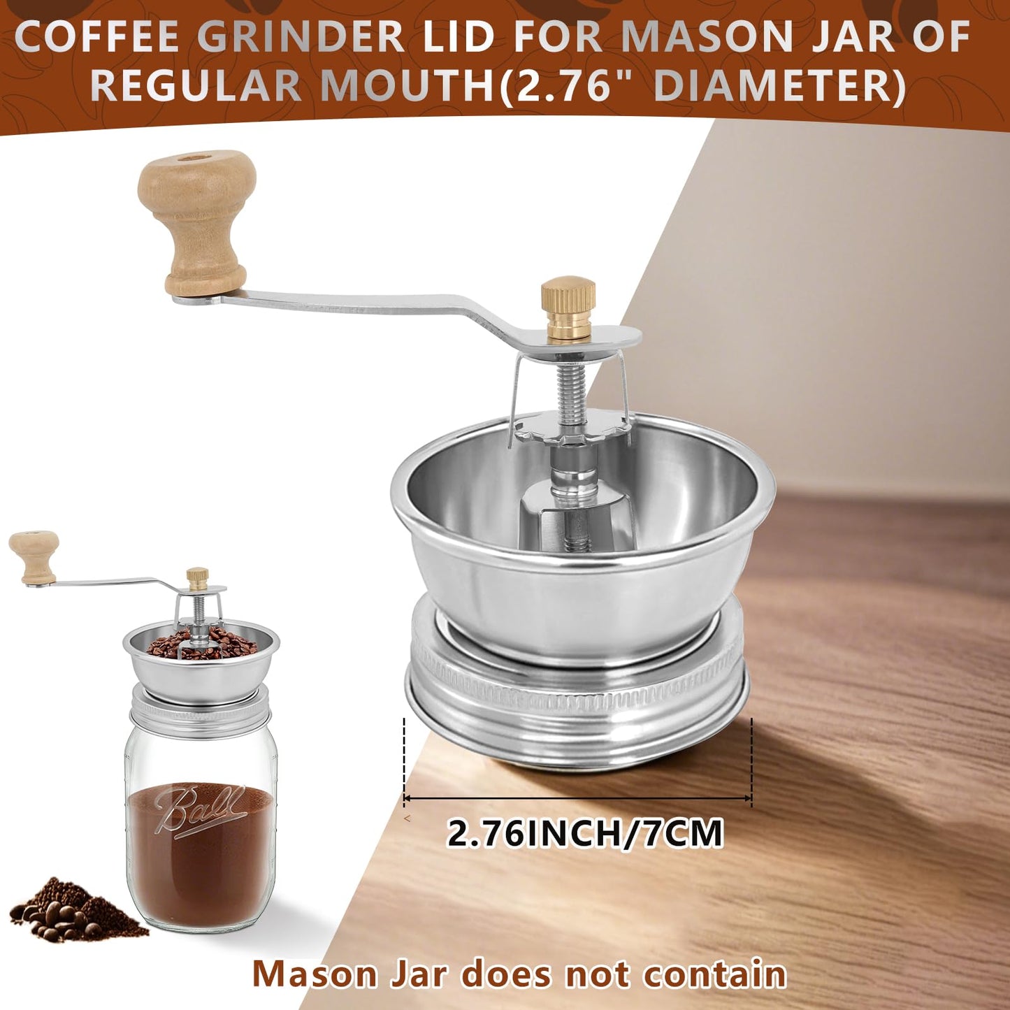 Coffee Grinder Lid for Mason Jar of Regular Mouth Manual Coffee Grinder for Home Use Stainless Steel Spice Grinder