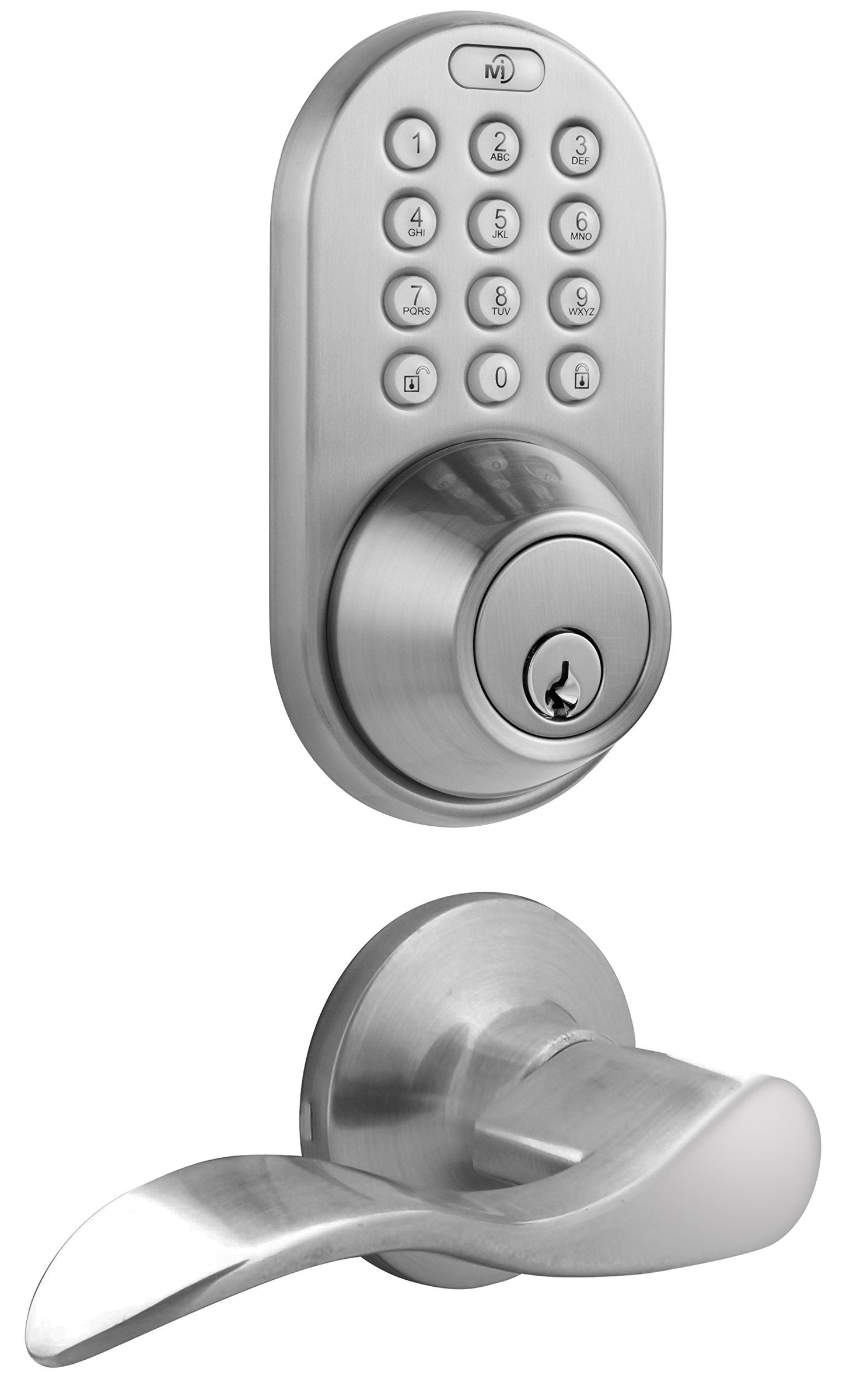 MiLocks DFL-02SN Electronic Touchpad Entry Keyless Deadbolt and Passage Lever Combo, Satin Nickel,7 x 4.5 x 10 inches