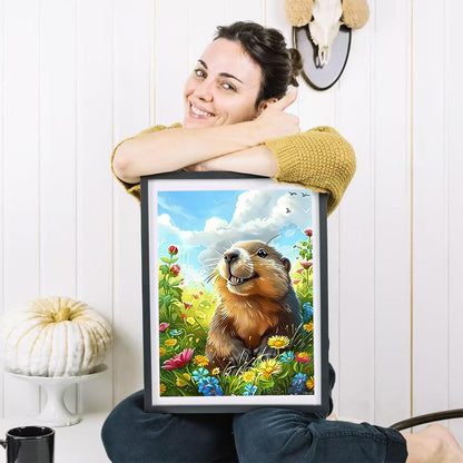 HMDIIMGE DIY Garden Groundhog Diamond Art Kits for Adults, Full Round Crystal Gemstone Art Cross Stitch Diamond Painting Kits for Beginners, for Room Decor Bathroom Decor 12x16 Inch