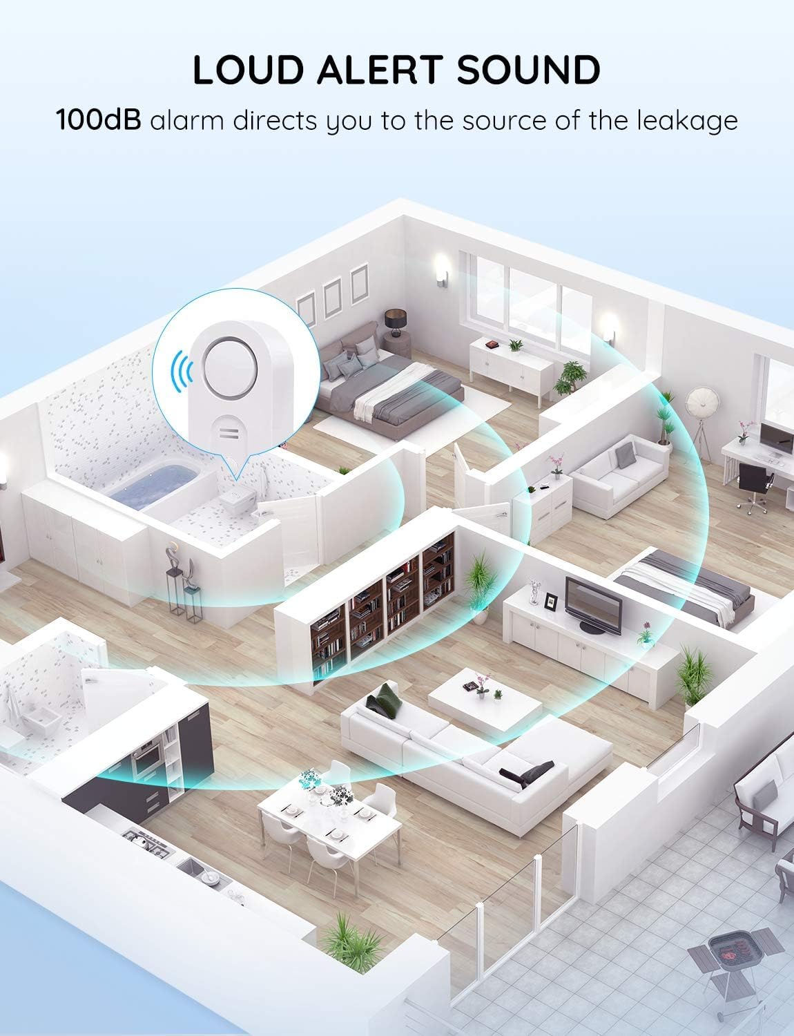 Govee WiFi Water Leak Detector 3 Packs, Leak Alert with Remotely Email/APP Push and Sound Alarm, Smart Water Sensor with 100dB Adjustable Alarm, Suit for Home and Basement