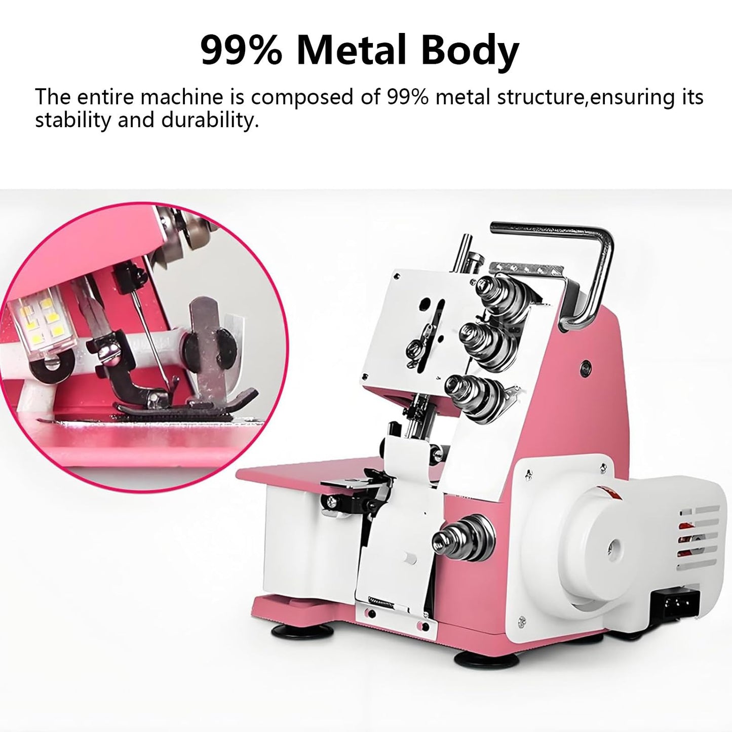 Four Threads Portable Sewing Machine Metal Frame Serger Four-Thread Lockstitch Sewing Machine Small Desktop Overlock for Hemming and Sewing