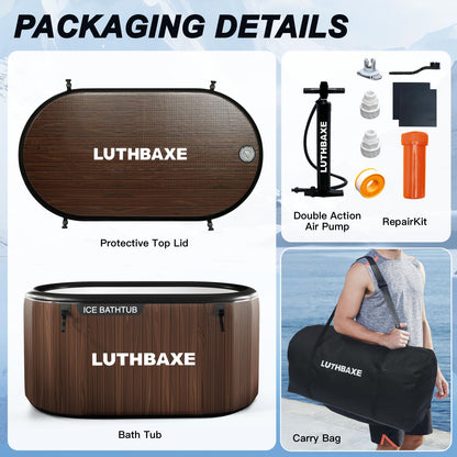 Cold Plunge | Upgraded 218 Gallon Inflatable Ice Freestanding Bathtub with 5 Layers Durable Design | Portable Cold Water Bath for Athletes' Recovery | Ice Bath for Outdoor and Camping | Wood Grain