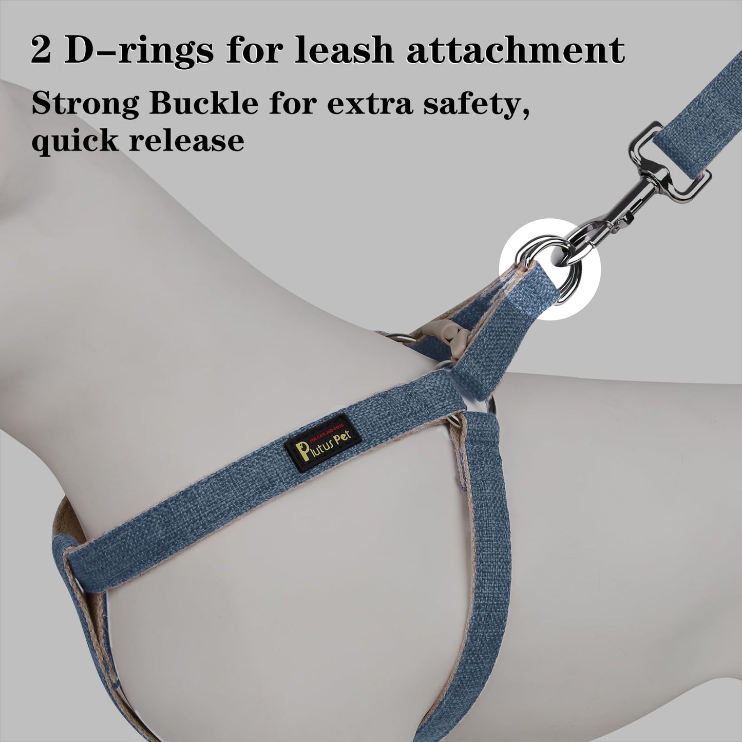 Plutus Pet Cotton Hemp Step in Dog Harness, Sustainable, Lightweight and Escape-Proof, Quick Fit Dog Harness for Puppy Small Medium and Large Dogs, Haze Blue, M