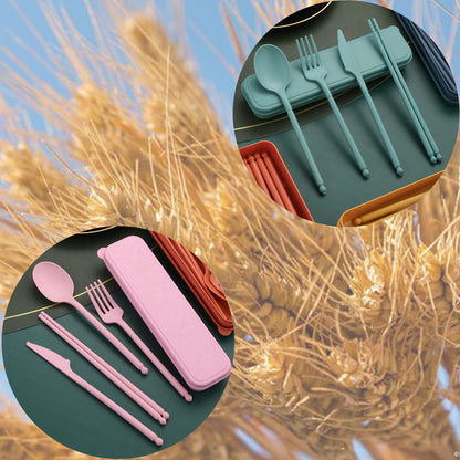 MITRIE 8-Color Wheat Straw Portable Utensil Set with Case – Reusable Travel Cutlery Set for Camping, Office, Picnic – Includes Spoon, Fork, Knife, Chopsticks