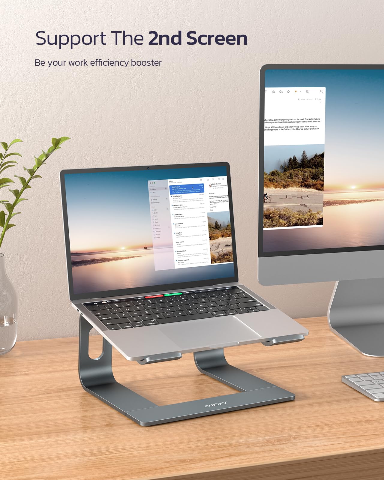 Nulaxy Fully Aluminum Laptop Stand, Detachable Ergonomic Laptop Holder Mount Computer Riser for Desk, Notebook Stand Compatible with MacBook, Dell XPS, All 10-16" Laptops - Gray