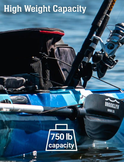 Upgraded Brooklyn 14.0 Tandem Pedal Kayak with Propeller Drive by BKC, 2-Person Sit-On-Top Fishing Kayak, Hand Rudder, Rod Holders, Large Storage, Stable 14ft Hull (Blue Typhoon)