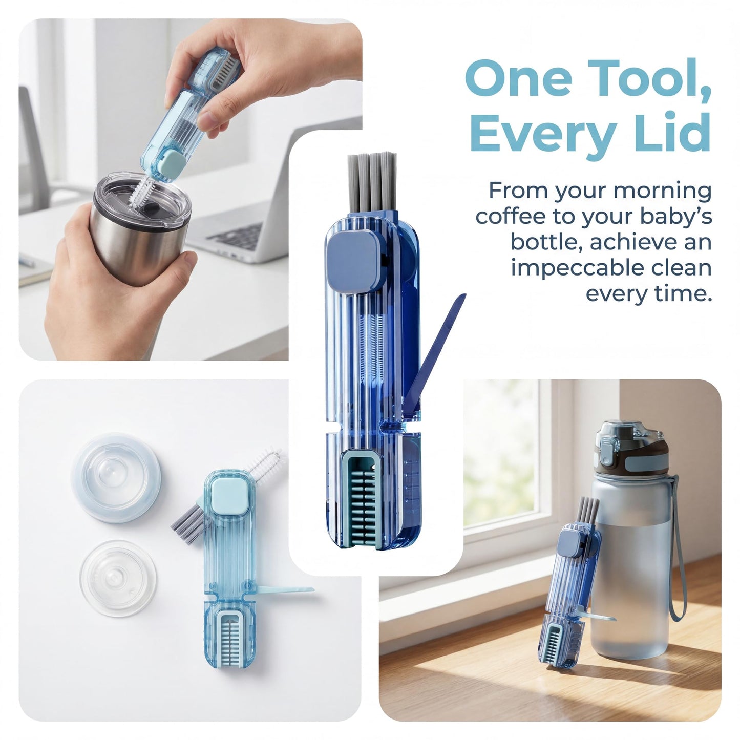 2Pcs 4 in 1 Cup Lid Gap Cleaning Brush Set,Multifunctional Crevice Cleaning Brush for Bottle,Multipurpose Bottle Cleaner with Compact Design Tiny Silicone Cup Holder Cleaner Tool,Kitchen Gadgets