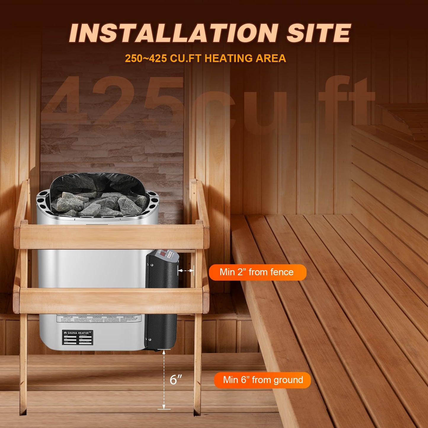 Mxmoonant Sauna Heater, 9KW 220V Electric Sauna Heaters Digital Control Sauna Stove Dry Steam Sauna Bath for Home Hotel Spa Max. 425 Cu.ft with Sauna Hygrothermograph