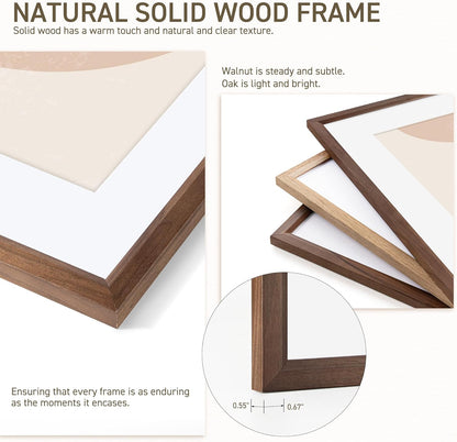 5x7 Set 4 4x6 Venusmiles Picture Frame of Natural Solid Walnut Photo Frames with Removable Mat Wall Hanging Large