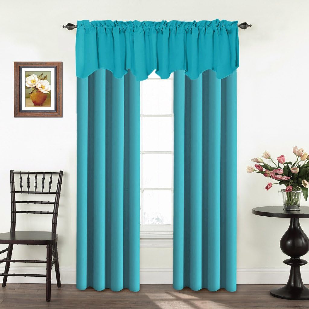 Turquoize Teal Valance Curtains, 52" x 18" Short Window Curtain Valance for Kitchen, Blackout Thermal Insulated