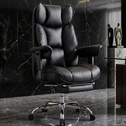 Efomao Big and Tall Office Chair 400lbs - Heavy Duty Reclining Desk Chair with Footrest, Spacious High Back PU Leather Executive Chair, Double-Layer Spring Support, Black