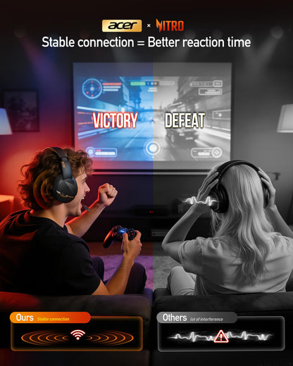 acer Wireless Gaming Headset, PS5 Headset with 2.4GHz for Ps5, Ps4, PC, Switch, Bluetooth 5.3 + 100Hrs Gaming Headphones with Noise Canceling Mic for Laptop, Mobile, Mac, 50mm Drivers (Orange)
