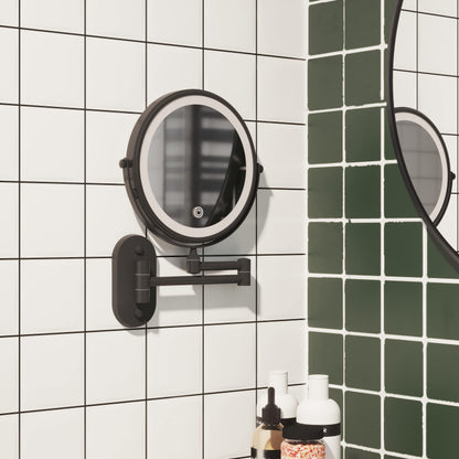 Ruacq Rechargeable Wall Mounted Makeup Mirror with Lights, Double Sided 1X/10X Magnifying Vanity Mirror with 3 Color Lighting, Touch Screen Dimmable, 360° Rotation Extension Foldable Arm(Matte Black)