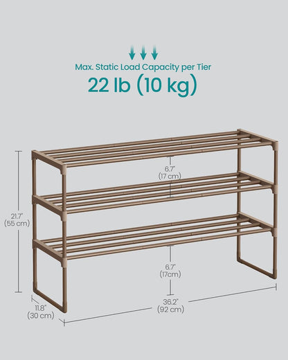 3-Tier 16-20 11.8 36.2 21.7 Inches, ULSA303K01 SONGMICS Shoe Rack, Shoe Organizer, Metal Storage Shelf, Upright