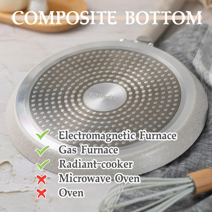 FORBAKE 9 Inch Crepe Pans with Spreader & Spatula, Nonstick Granite Coating Dosa Pan, Aluminum Alloy Pancake Flat Skillet Tawa Griddle, with Stay-Cool Handle, Induction Compatible Bottom