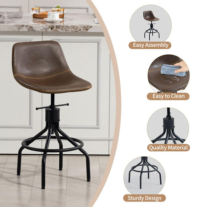 CHIDOCHILO Bar Stools Set of 3, Adjustable Armless Kitchen Island Barstools with Back 26 Inch Swivel Faux Leather Industrial Counter Height Bar Chairs for Dining Room Home Bar D087-Brown-3
