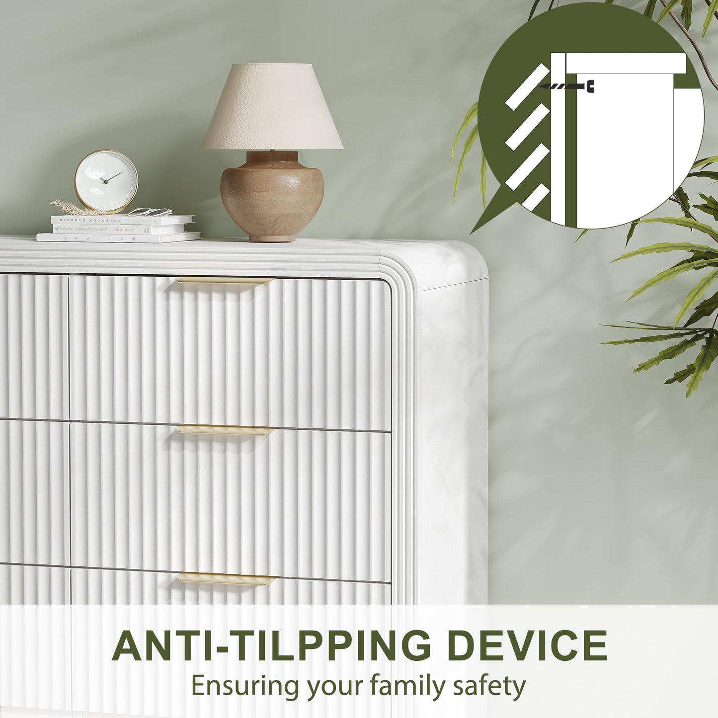Decofy Fluted 9 Drawers Dresser, 63'' Wide Modern Chest of Drawers with Round Edge & Metal Handle, Wood Drawer Organizer for Bedroom, Living Room, White