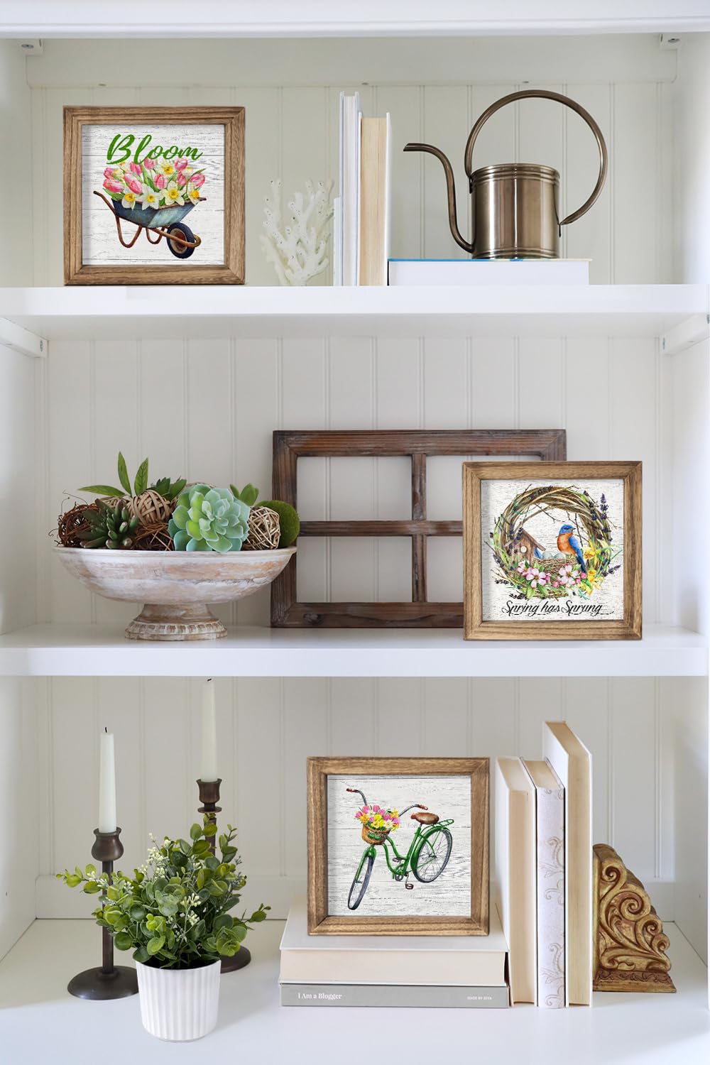 Set of 3 Rustic Wood Frames for Tiered Tray Decor - 36 Interchangeable Seasonal Home Signs for Valentines, St Patrick's Day, All Seasons, 7x7 in