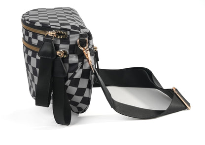 Spacious Checkered Nylon Crossbody Bag Bum Bag Checkered Handbags Wallets for Women