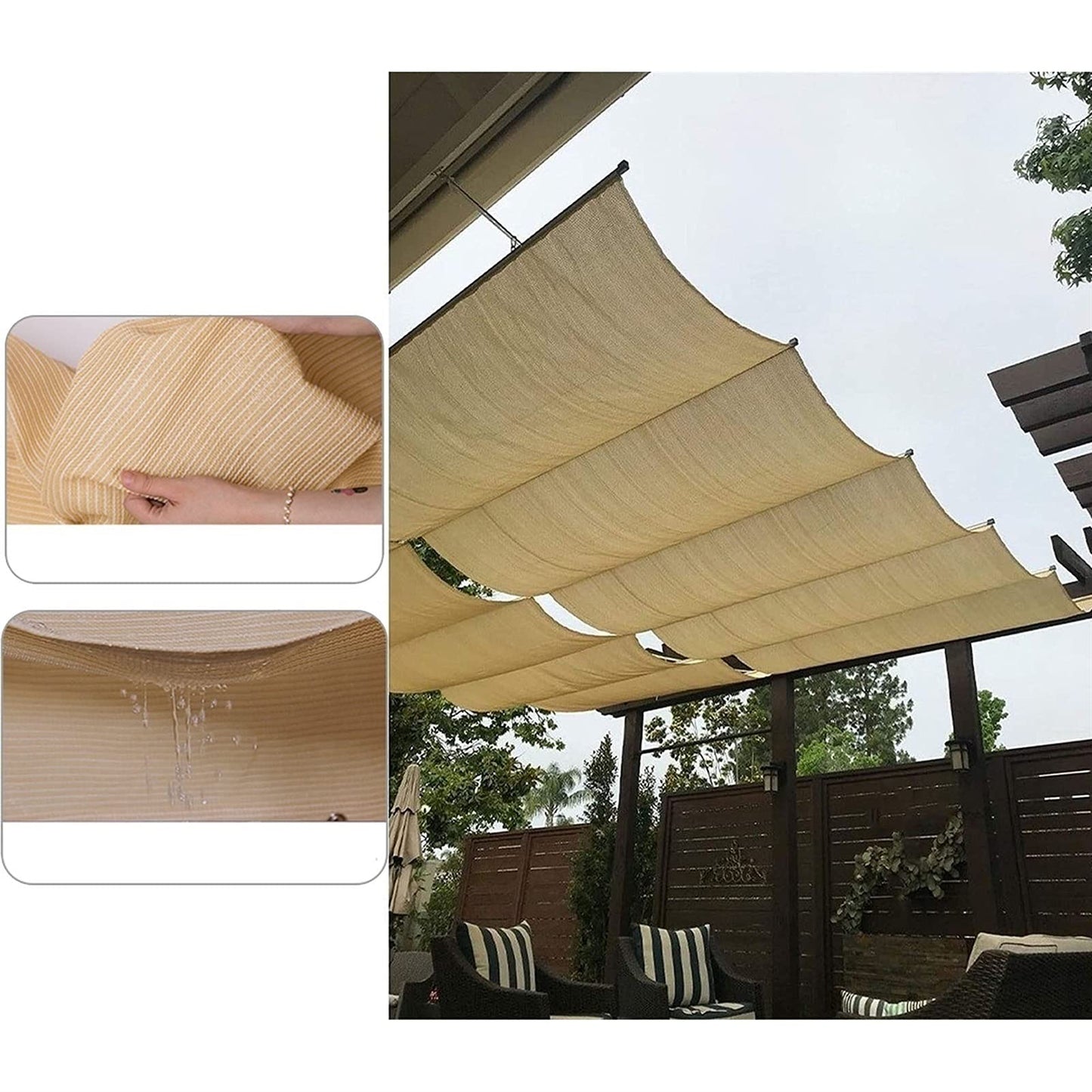Retractable Patio Shade Canopy Replacement Cover, Polyester Sail with Slide-On Wire Cable & Mounting Kits for Pergola, Deck, Garden, Yard Awning