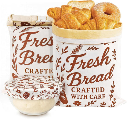 ANKEWY 17x13 Inch, 3 Packs Beeswax Bread Bags with Bowel Cover for Sourdough & Homemade Bread XL Reusable Bags