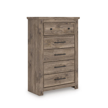 Signature Design by Ashley Stanziford Casual 5-Drawer Chest with Wood Finish, Dark Brown