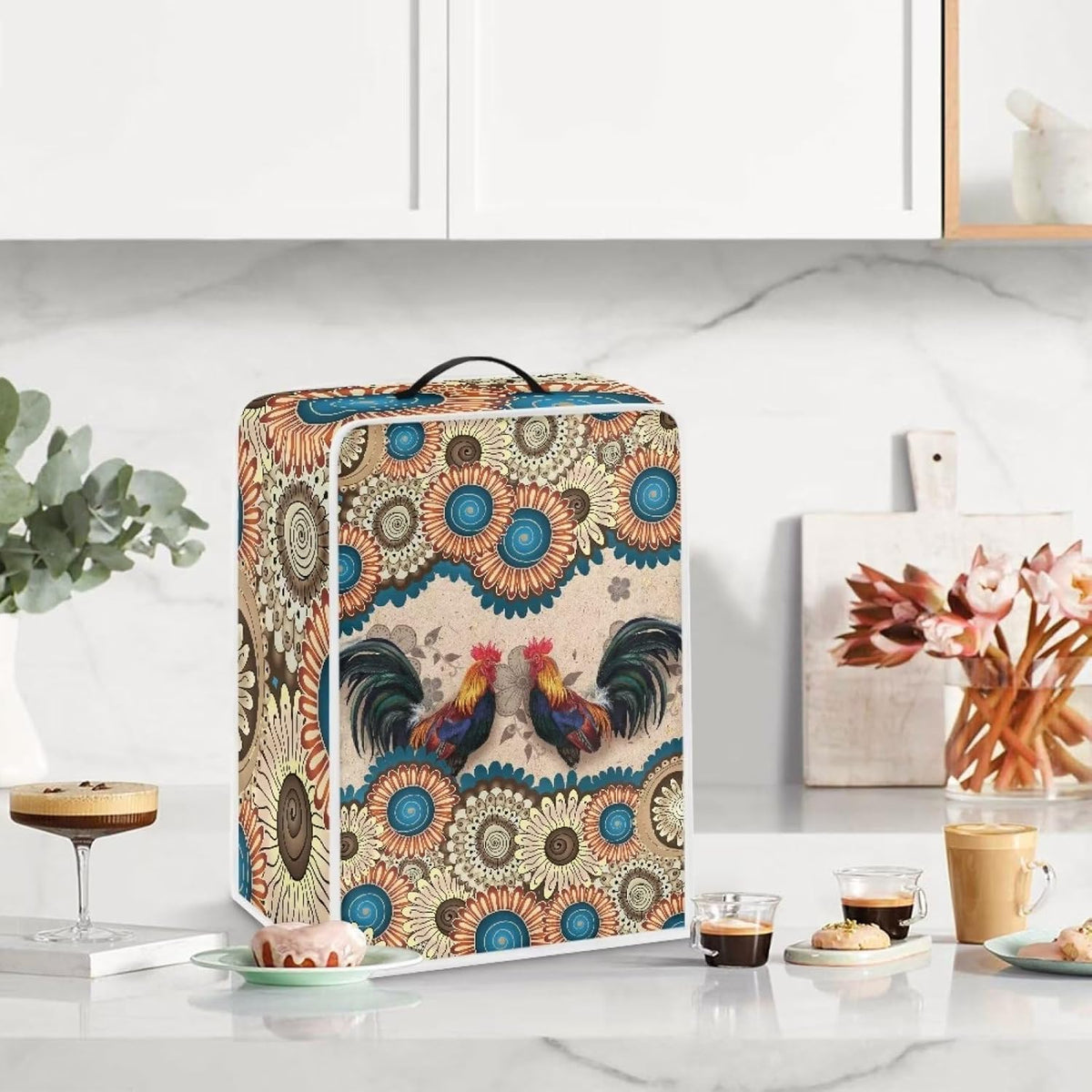 Boho Chicken Pattern Coffee Maker Cover, Dust and Fingerprint Protection for Stand Mixer, Machine Washable, Boho Brown