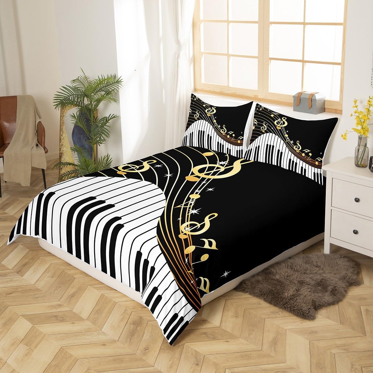 Set 3Pcs Feelyou Piano Pattern Comforter Cover Classic Music Themed Bedding for Boys Girls Children Musical Pattern