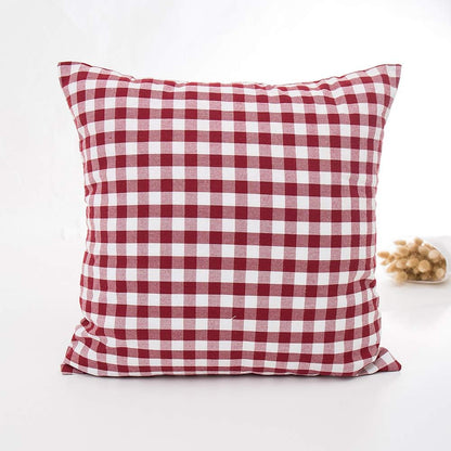 Set of 4 Throw Pillow Covers, Decorative Cotton Linen Cushion Covers, Geometric Stripe Tartan Checkered, Red (18x18")