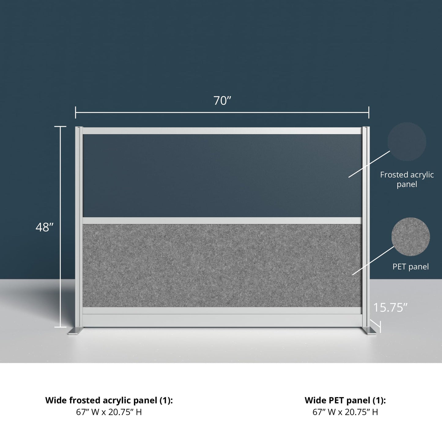 Stand Up Desk Store Expanse Modular Wall | 70'' x 48'' Wall | Expandable Partition Room Divider with Rearrangeable Frosted Acrylic & Sound Absorbent Wide Panels (Silver Frame)